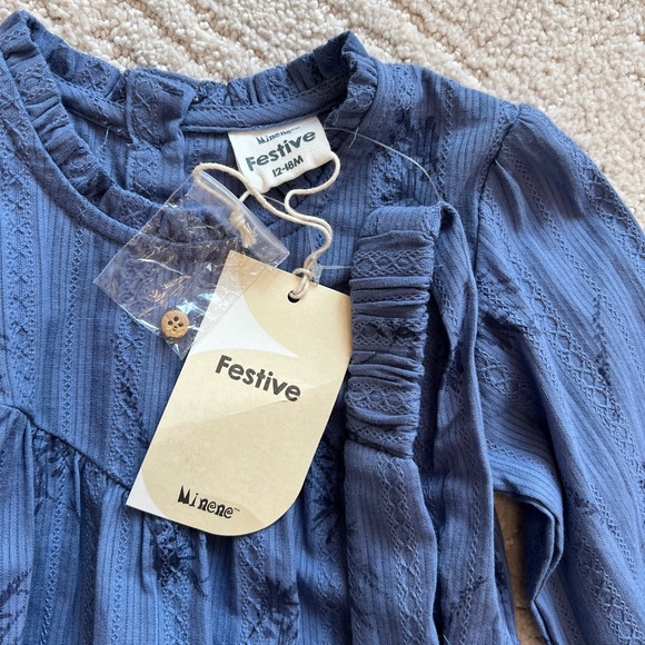 Baby girl blue printed bubble romper long sleeve with matching headband - Picture 5 of 6